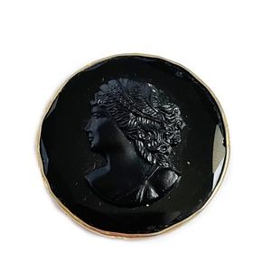 Vintage Cameo Brooch Mourning Pendant Black Resin Steampunk Victorian